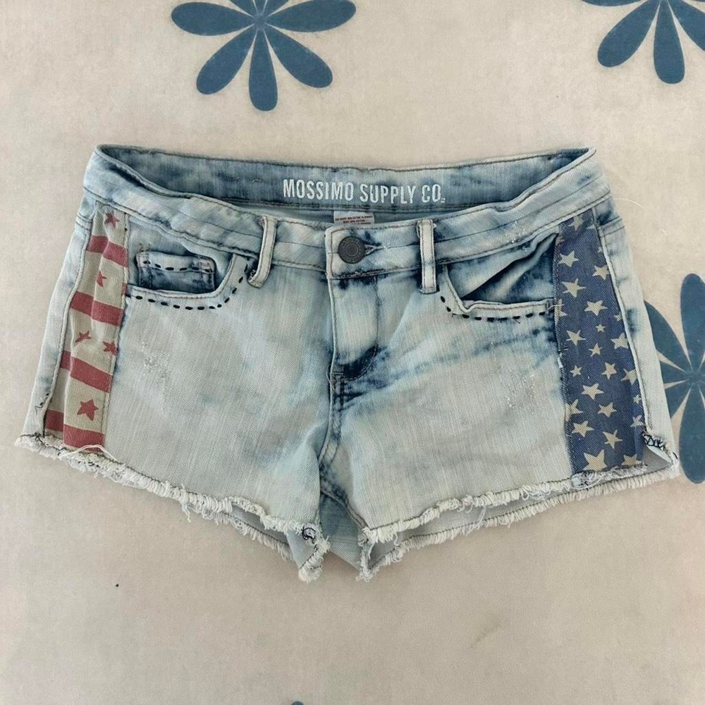 Y2K Mossimo ultra-micro low rise booty shorts with American flag patchwork